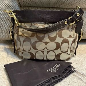 Coach Brown and Tan Signature Shoulder Bag
